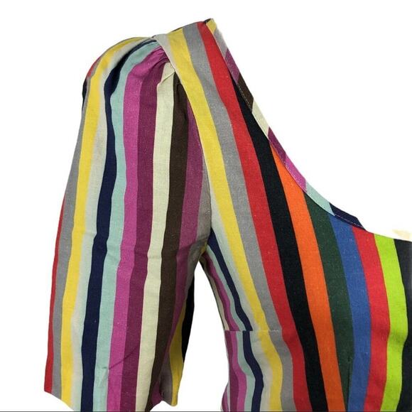 LPA Revolve Puff Sleeve Button Front Multi Striped Linen Mini Dress Size XS - Picture 5 of 16